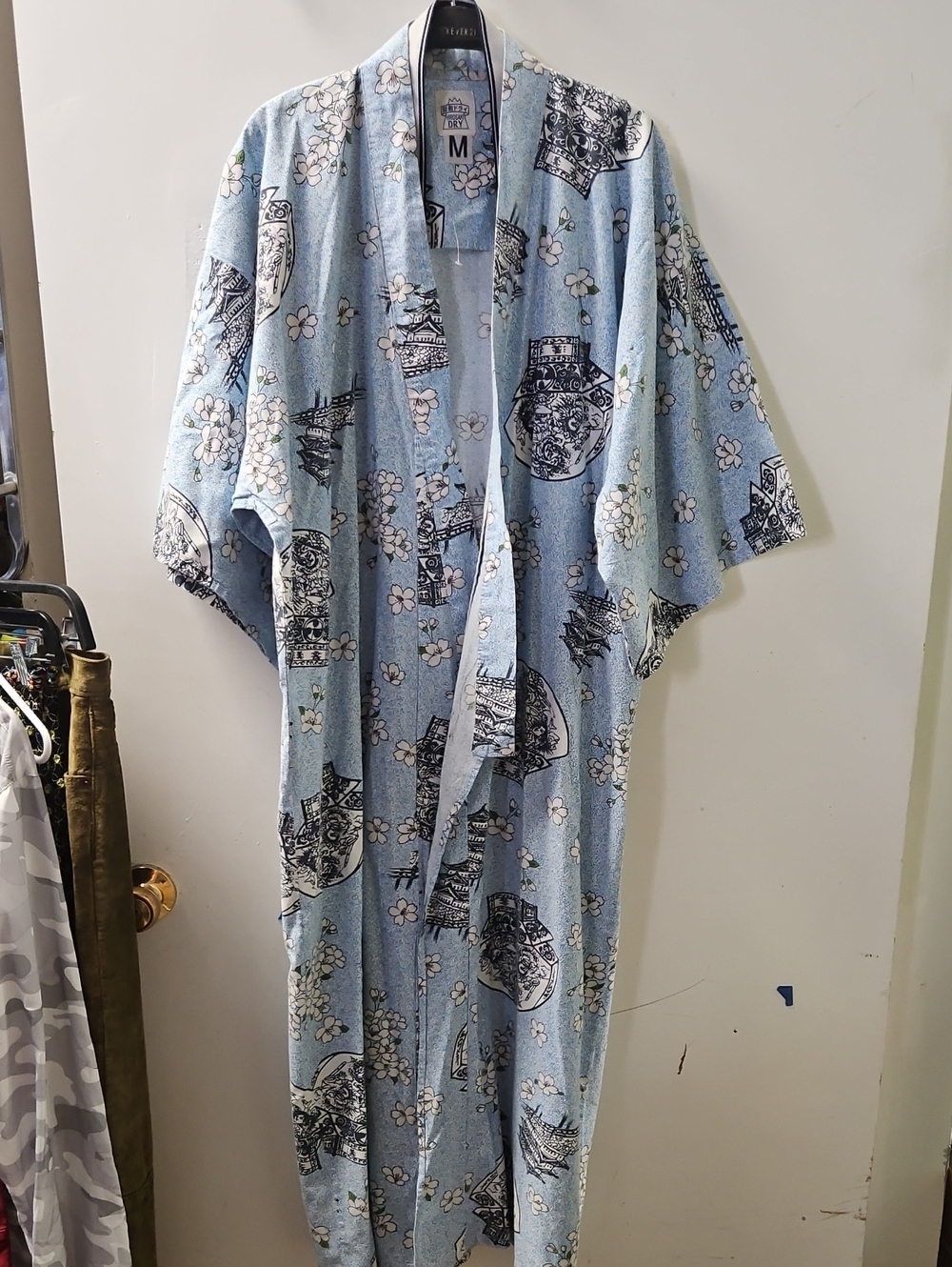 Light Blue Floral Print Kimono Robe for Men - Unbranded